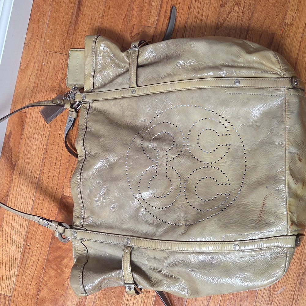 Coach Audrey 17036 Patent Leather Slouchy Tote Bag Distressed